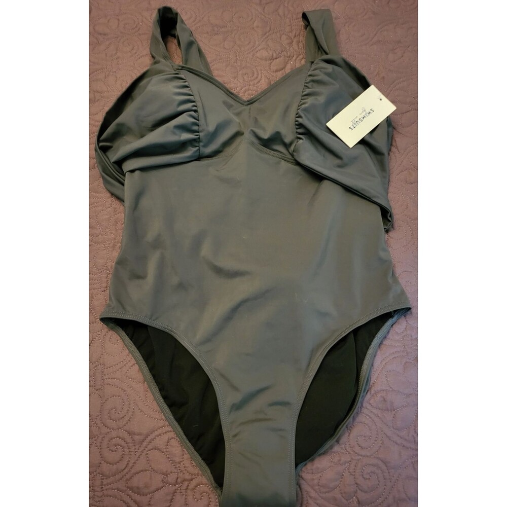 Swimsuits For All Women’s NWT Sz 18 Wire-Free One Piece Swimsuit Grey Slimming